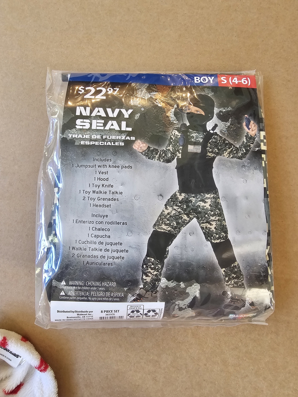 Navy SEAL Boys' Costume - Black & Gray Camo (Size S 4-6)